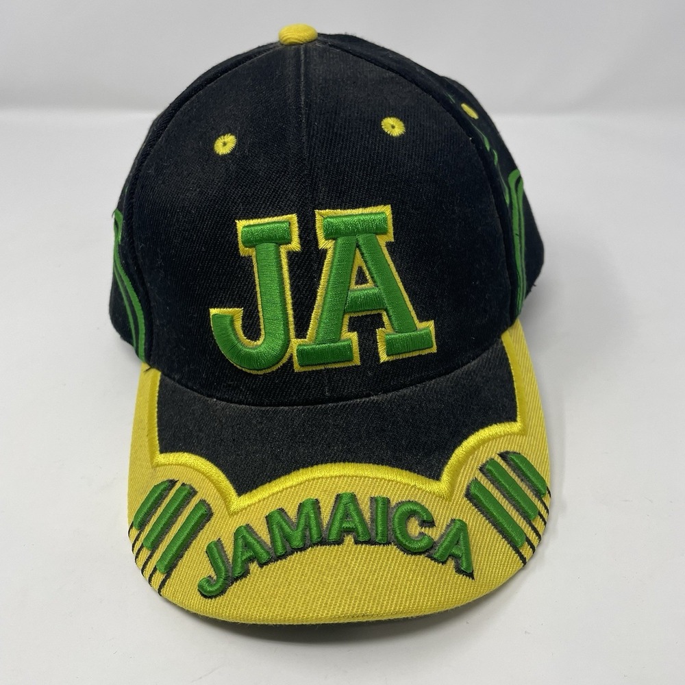 Jamaica Baseball Cap Hat Black Yellow Green Embroidered "JA" Adjustable Snapback